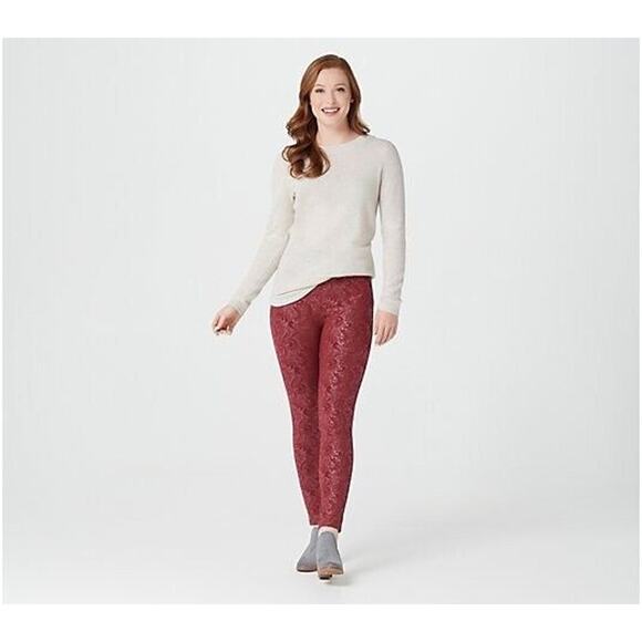WOMEN WITH CONTROL NEW $67 Embossed Ponte Royale Legging‎ Cabernet XXSP - Picture 3 of 3